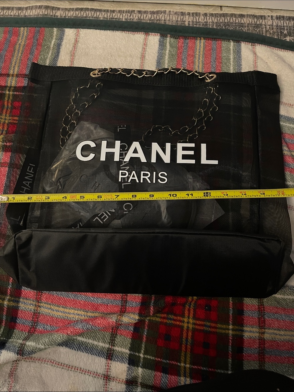 CHANEL Black Tote with Gold Chain-Trim - Picture 7 of 8